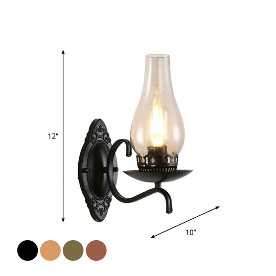 Industrial Wall Lamp With Kerosene Glass Shade And Copper/Bronze Finish