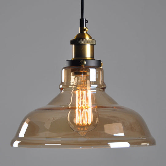 Farmhouse Pendant Lamp With Amber Glass Shade - Single-Bulb Ceiling Light For Dining Room