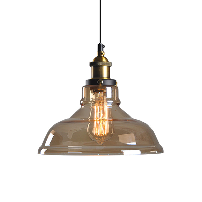 Farmhouse Pendant Lamp with Amber Glass Shade - Stylish Single-Bulb Ceiling Light for Dining Room