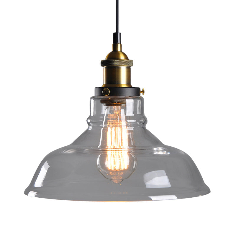 Farmhouse Pendant Lamp With Amber Glass Shade - Single-Bulb Ceiling Light For Dining Room Clear