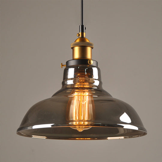 Clear/Smoke Grey Glass Barn Pendant Lamp Country Style Dining Room Hanging Light In Brass/Black