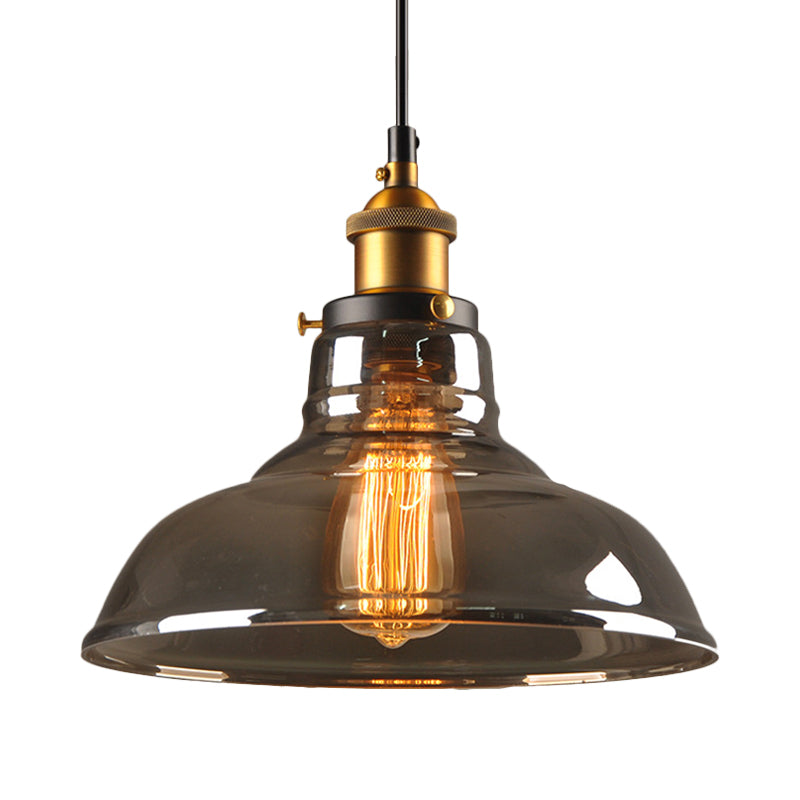 Country Style Glass Pendant Lamp in Clear/Smoke Grey with 1 Head and Brass/Black Finish for Dining Room