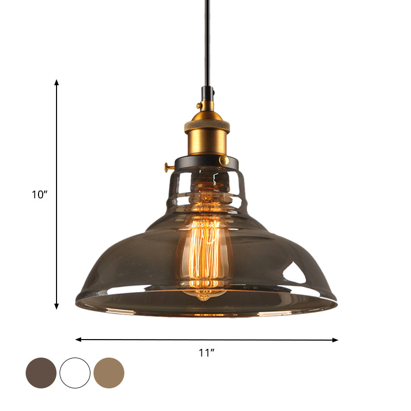 Clear/Smoke Grey Glass Barn Pendant Lamp Country Style Dining Room Hanging Light In Brass/Black