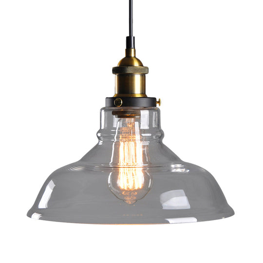 Country Style Glass Pendant Lamp in Clear/Smoke Grey with 1 Head and Brass/Black Finish for Dining Room