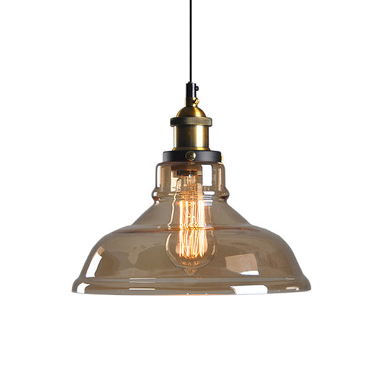 Clear/Smoke Grey Glass Barn Pendant Lamp Country Style Dining Room Hanging Light In Brass/Black