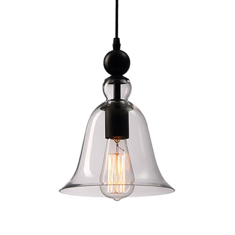 Black Single Ceiling Pendant Lamp Rustic Bell Clear Glass Suspended Lighting Fixture