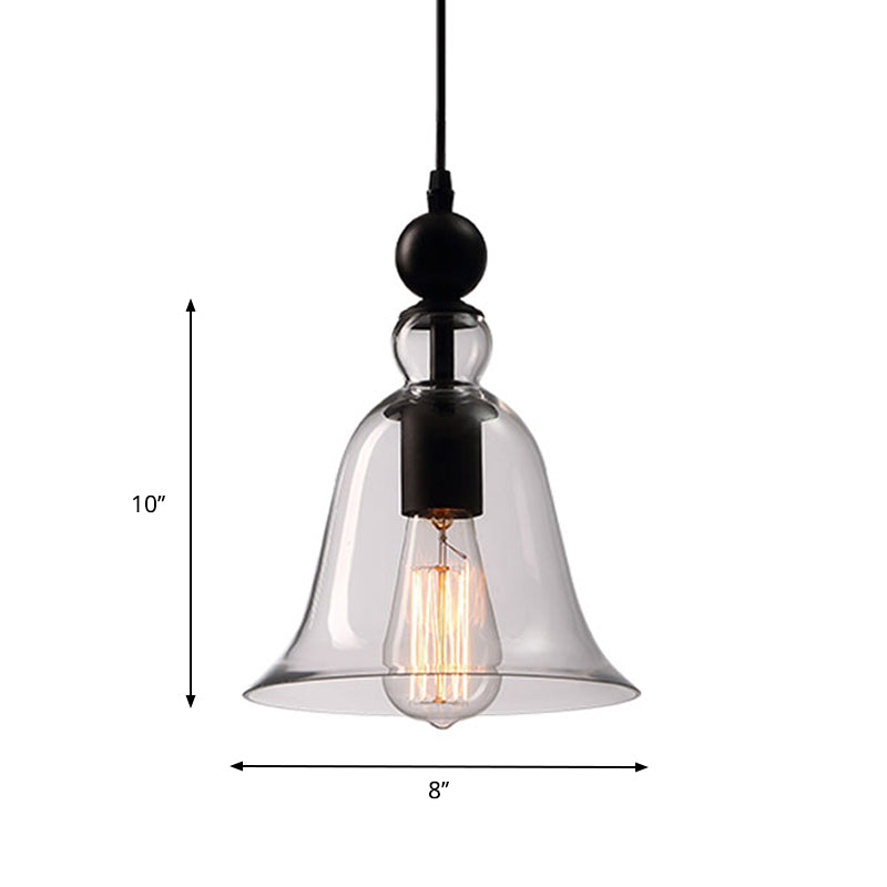 Black Single Ceiling Pendant Lamp Rustic Bell Clear Glass Suspended Lighting Fixture