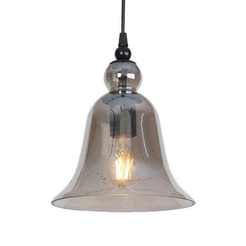 Industrial 1-Light Bell Hanging Pendant Lamp Kit - Height Adjustable Black Smoke Grey/Amber/Clear