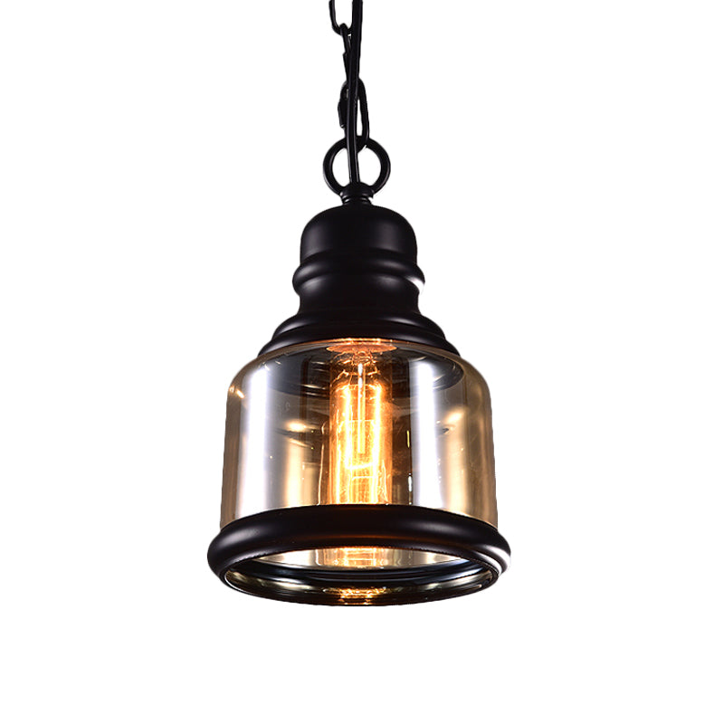 Smoky Grey Glass Industrial Pendant Light Kit with Black Globe and Oval Drop Design for Kitchen - 1 Head