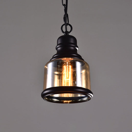 Industrial Smoky Grey Glass Pendant Light Kit - Black Globe/Bottle/Oval Drop Design For Kitchen