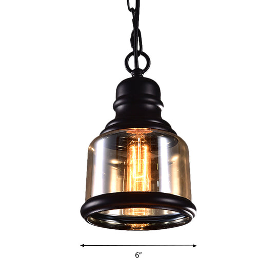 Smoky Grey Glass Industrial Pendant Light Kit with Black Globe and Oval Drop Design for Kitchen - 1 Head