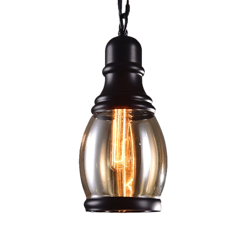 Industrial Smoky Grey Glass Pendant Light Kit - Black Globe/Bottle/Oval Drop Design For Kitchen