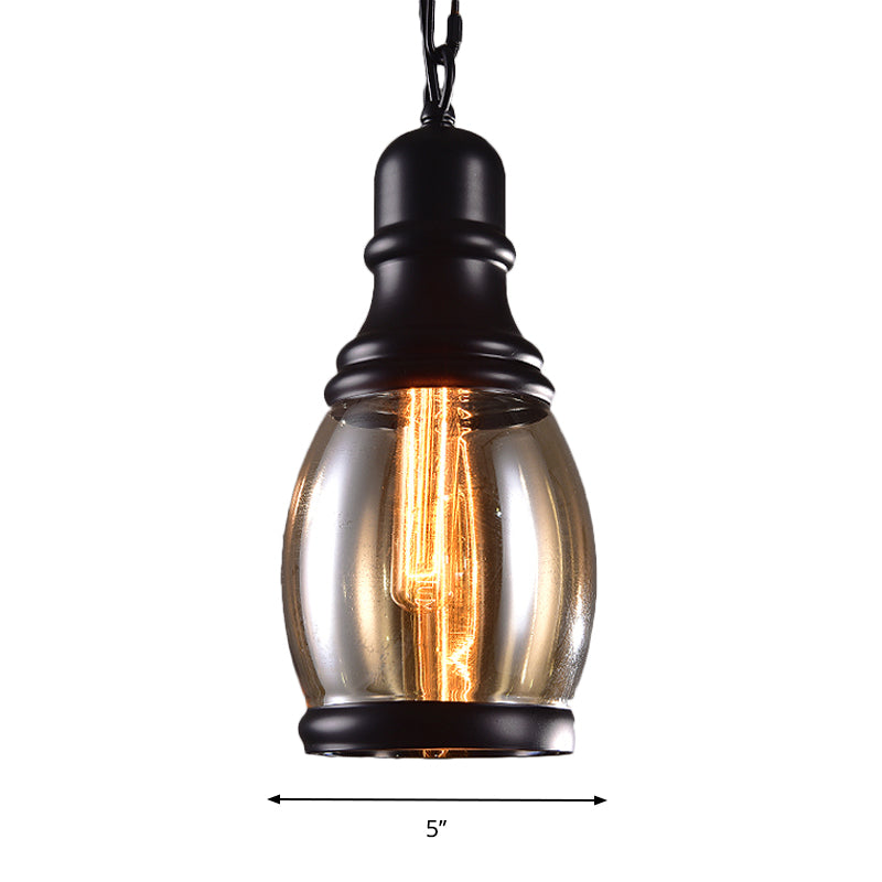 Industrial Smoky Grey Glass Pendant Light Kit - Black Globe/Bottle/Oval Drop Design For Kitchen