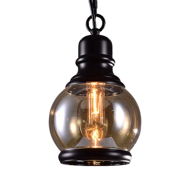 Industrial Smoky Grey Glass Pendant Light Kit - Black Globe/Bottle/Oval Drop Design For Kitchen