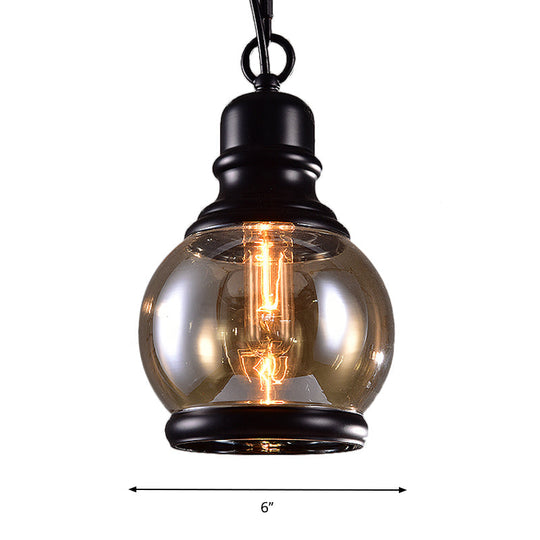 Industrial Smoky Grey Glass Pendant Light Kit - Black Globe/Bottle/Oval Drop Design For Kitchen