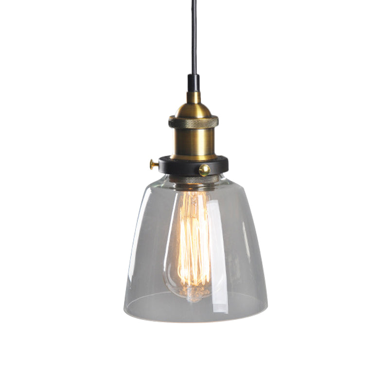 Single-Bulb Rustic Brass Bell Pendant Light With Clear/Amber/Smoke Grey Glass For Bedroom Hanging