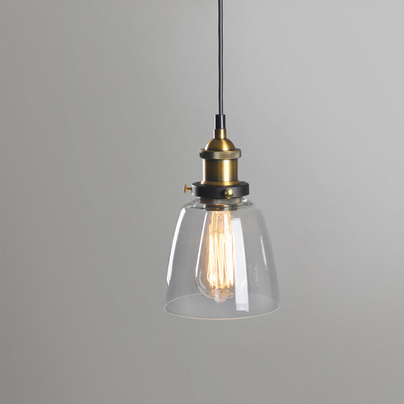 Rustic Brass Single-Bulb Bell Pendulum Light with Clear, Amber, and Smoke Grey Glass - Bedroom Hanging Pendant