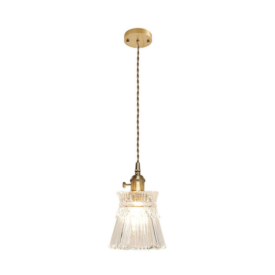 Antique Clear Glass Hanging Brass Pendant Light Fixture With Lattice/Grid Design - Ideal For Dining