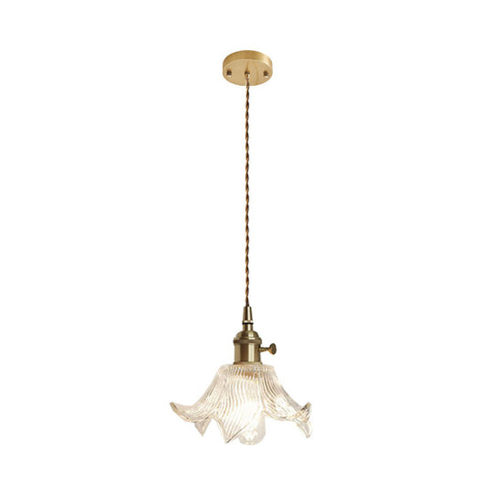 Antique Clear Glass Hanging Brass Pendant Light Fixture With Lattice/Grid Design - Ideal For Dining