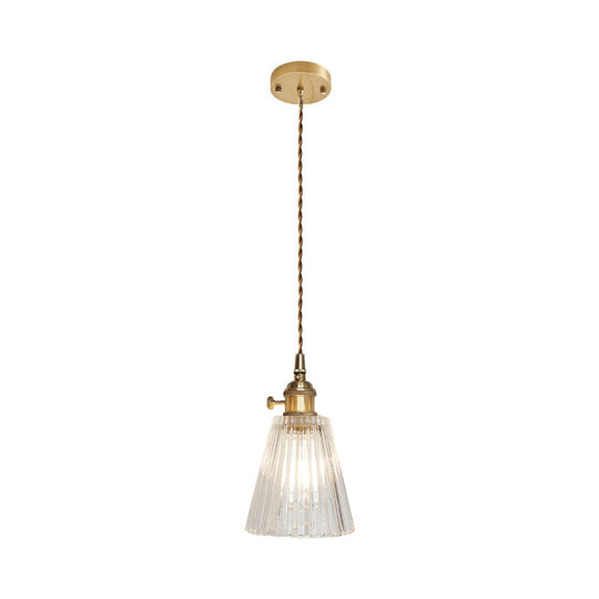 Antique Clear Glass Hanging Brass Pendant Light Fixture With Lattice/Grid Design - Ideal For Dining