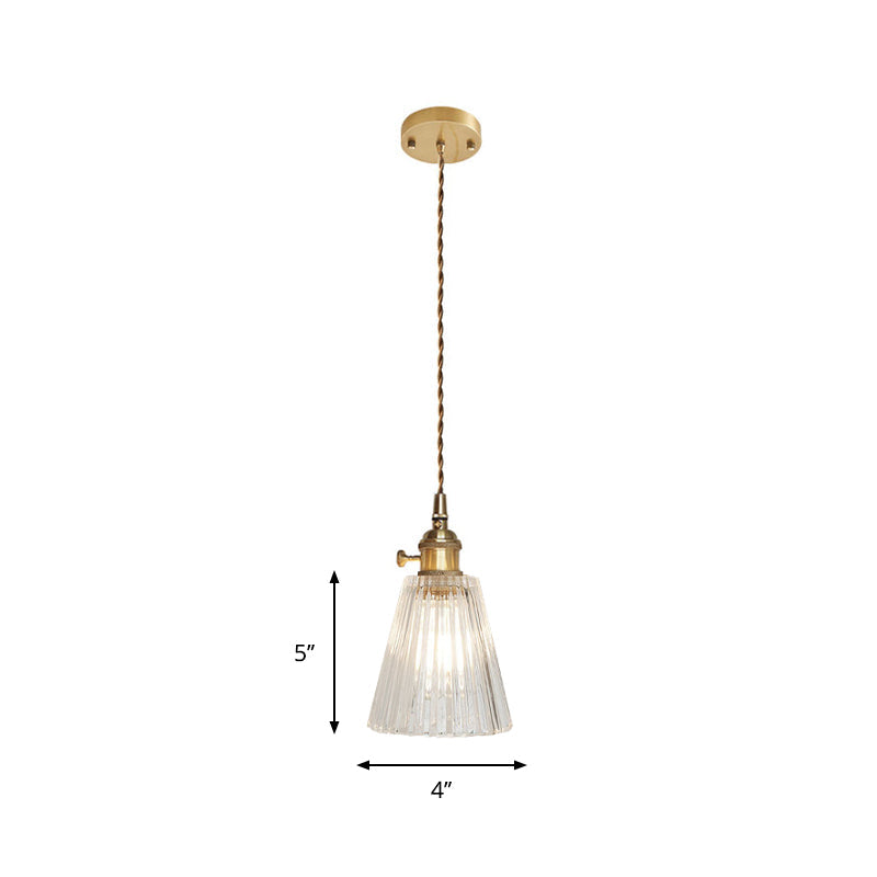 Antique Clear Glass Hanging Brass Pendant Light Fixture With Lattice/Grid Design - Ideal For Dining