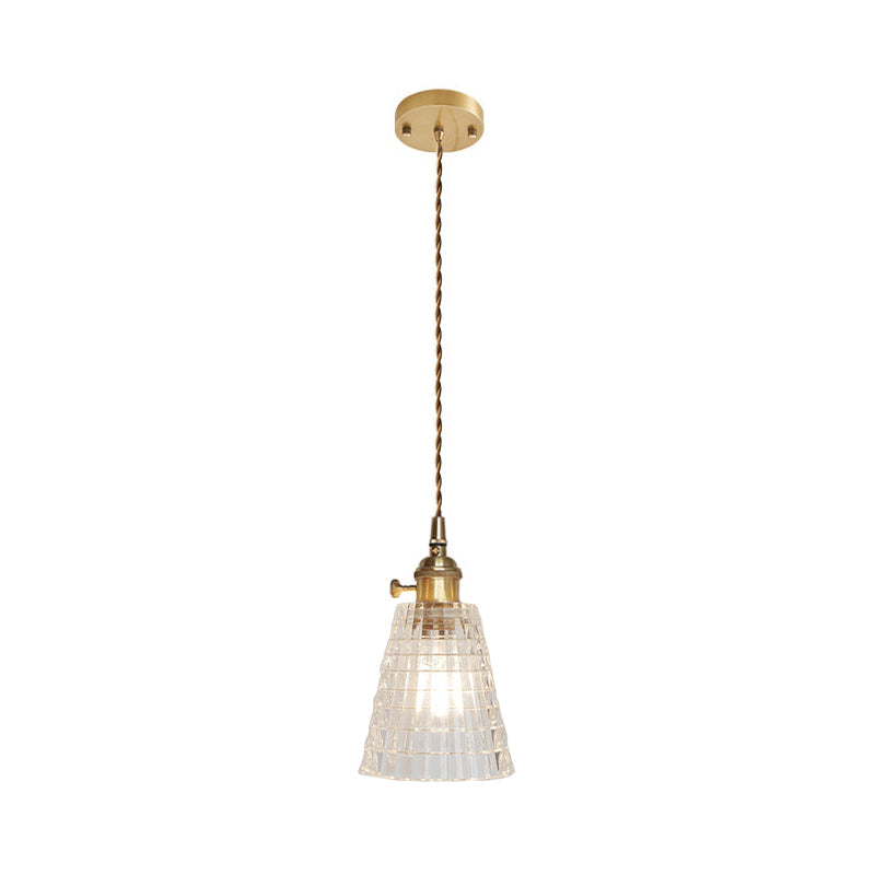 Antique Clear Glass Hanging Brass Pendant Light Fixture With Lattice/Grid Design - Ideal For Dining