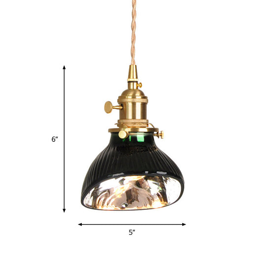 Vintage Brass Green Glass Pendant Light With Rotary Switch