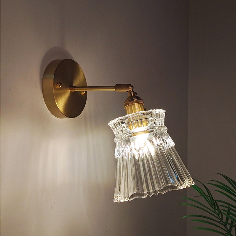 Industrial Wall Mounted Swing Arm Reading Light With Blossom/Bowl Clear Glass Shade - Iron Brass