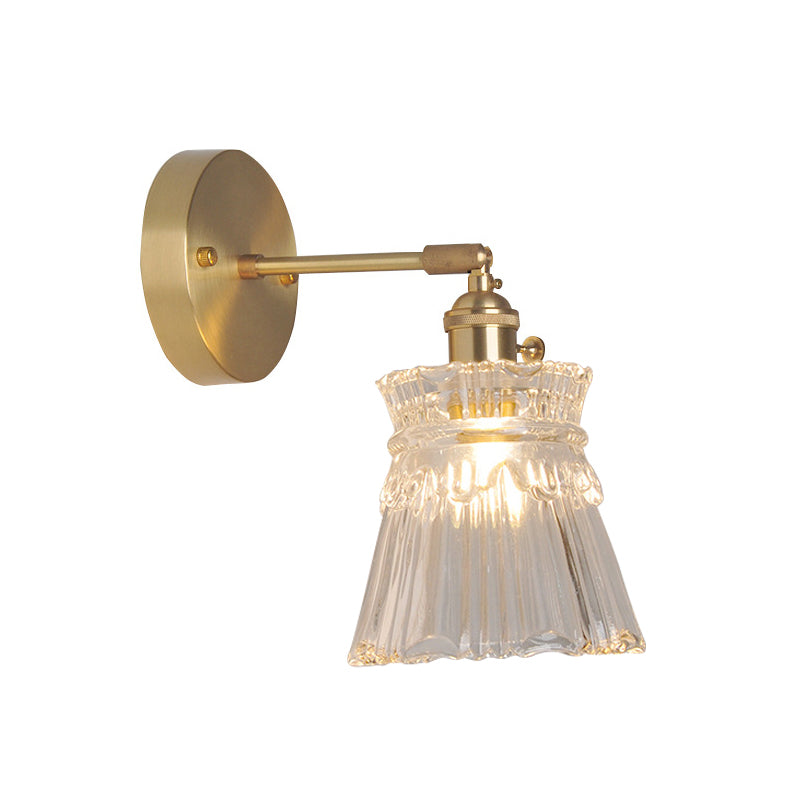 Industrial Wall Mounted Swing Arm Reading Light With Blossom/Bowl Clear Glass Shade - Iron Brass