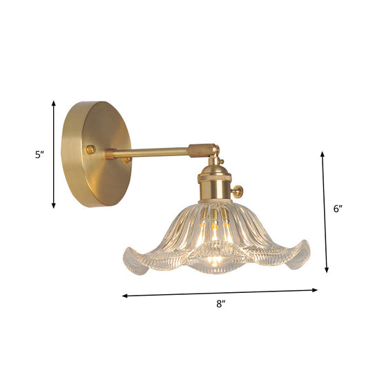 Industrial Wall Mounted Swing Arm Reading Light With Blossom/Bowl Clear Glass Shade - Iron Brass