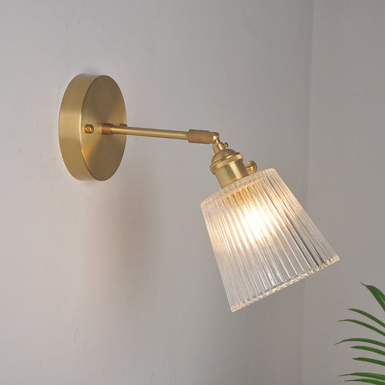 Industrial Wall Mounted Swing Arm Reading Light With Blossom/Bowl Clear Glass Shade - Iron Brass