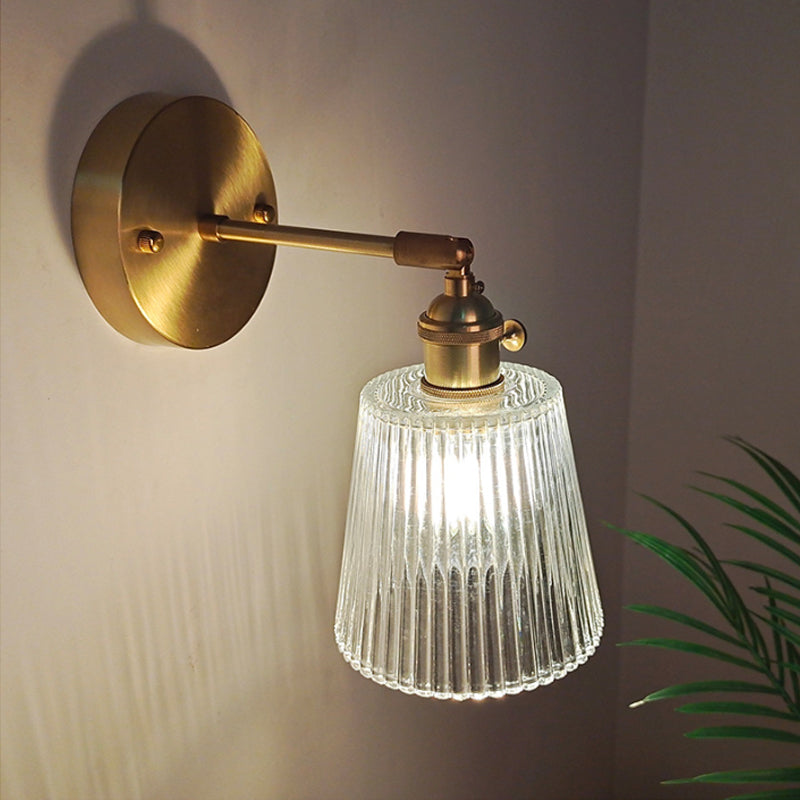 Industrial Wall Mounted Swing Arm Reading Light With Blossom/Bowl Clear Glass Shade - Iron Brass