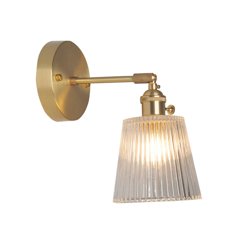 Industrial Wall Mounted Swing Arm Reading Light With Blossom/Bowl Clear Glass Shade - Iron Brass