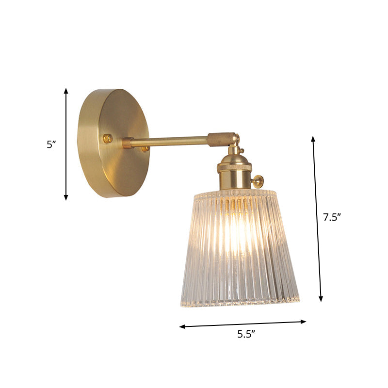 Industrial Wall Mounted Swing Arm Reading Light With Blossom/Bowl Clear Glass Shade - Iron Brass