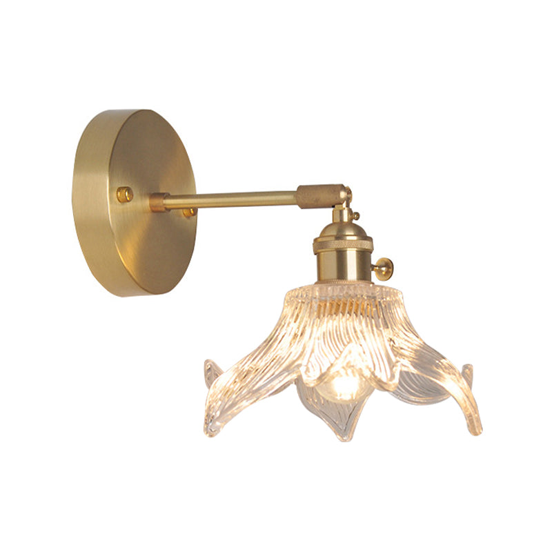 Industrial Wall Mounted Swing Arm Reading Light With Blossom/Bowl Clear Glass Shade - Iron Brass