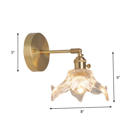 Industrial Wall Mounted Swing Arm Reading Light With Blossom/Bowl Clear Glass Shade - Iron Brass