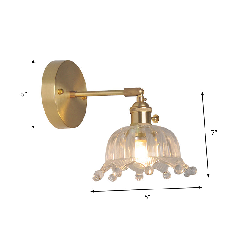 Industrial Wall Mounted Swing Arm Reading Light With Blossom/Bowl Clear Glass Shade - Iron Brass