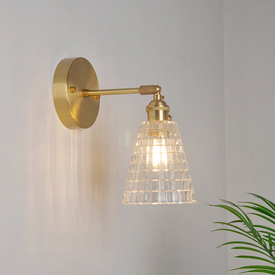 Industrial Wall Mounted Swing Arm Reading Light With Blossom/Bowl Clear Glass Shade - Iron Brass