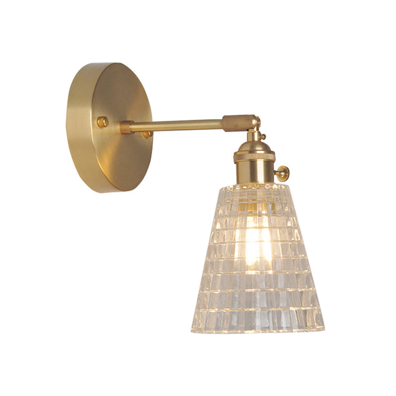 Industrial Wall Mounted Swing Arm Reading Light With Blossom/Bowl Clear Glass Shade - Iron Brass