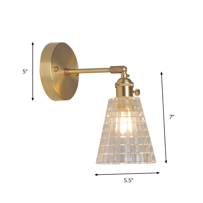 Industrial Wall Mounted Swing Arm Reading Light With Blossom/Bowl Clear Glass Shade - Iron Brass