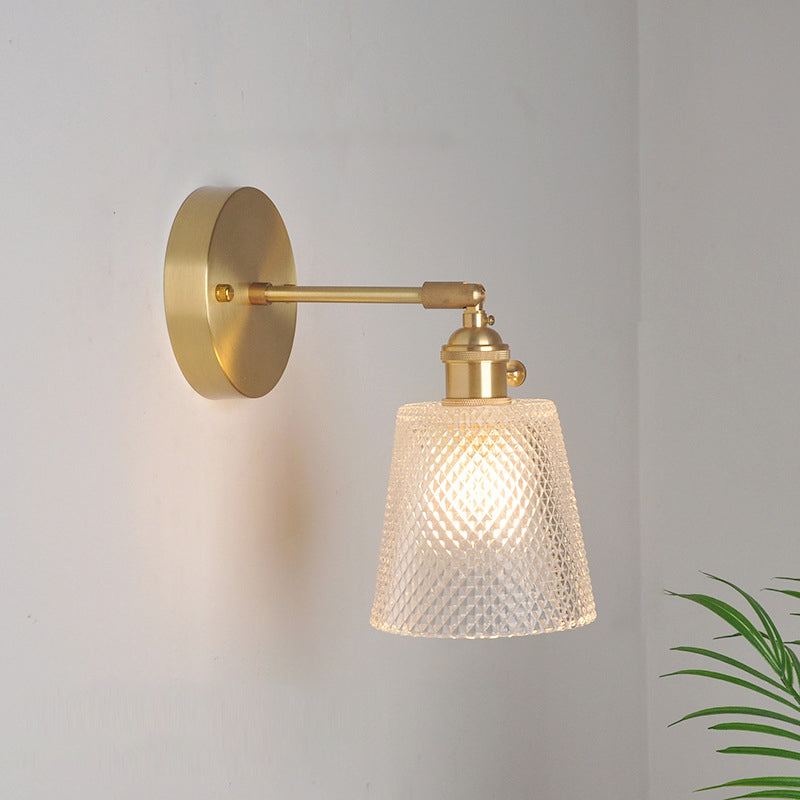 Industrial Wall Mounted Swing Arm Reading Light With Blossom/Bowl Clear Glass Shade - Iron Brass