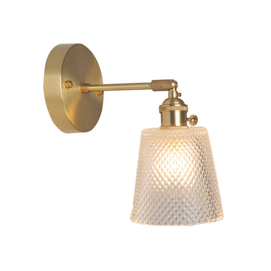 Industrial Wall Mounted Swing Arm Reading Light With Blossom/Bowl Clear Glass Shade - Iron Brass