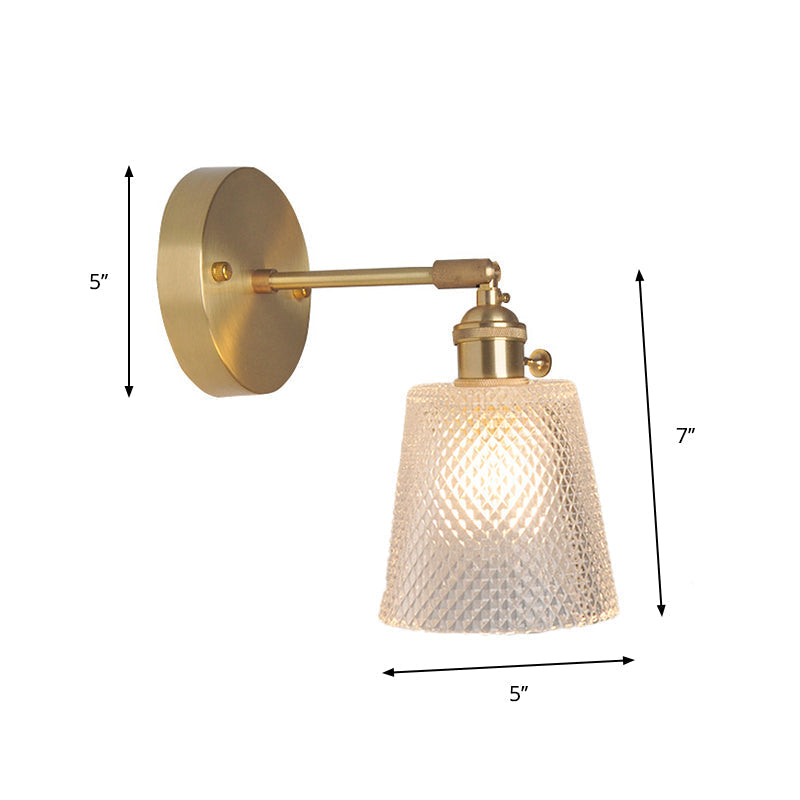 Industrial Wall Mounted Swing Arm Reading Light With Blossom/Bowl Clear Glass Shade - Iron Brass