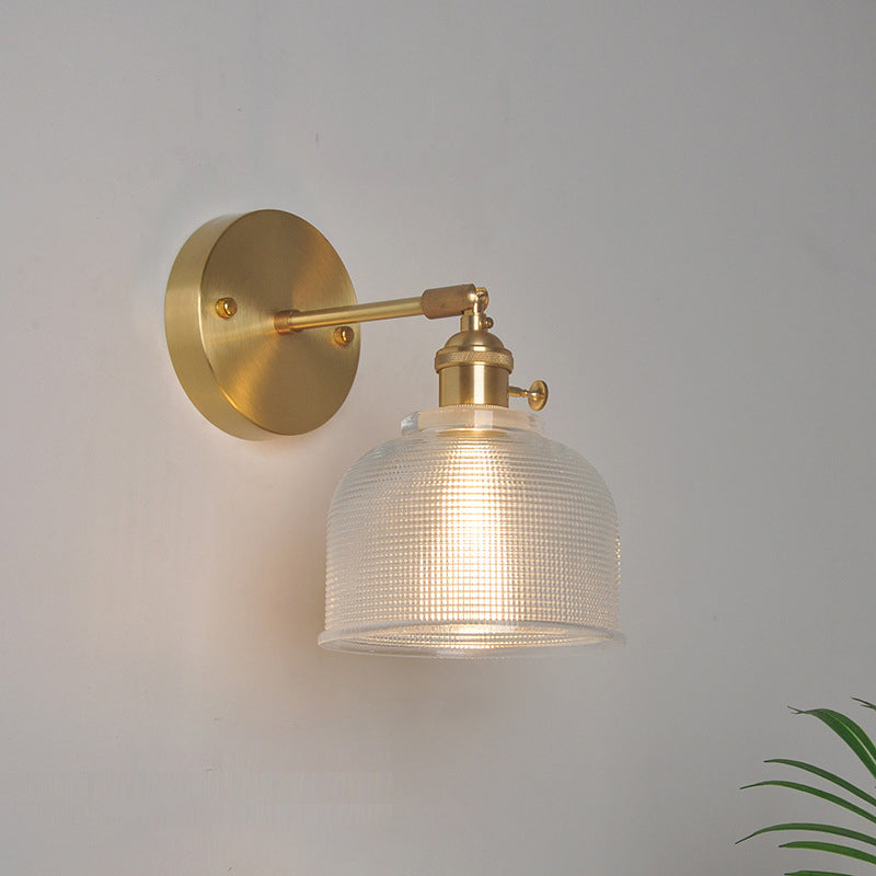 Industrial Wall Mounted Swing Arm Reading Light With Blossom/Bowl Clear Glass Shade - Iron Brass