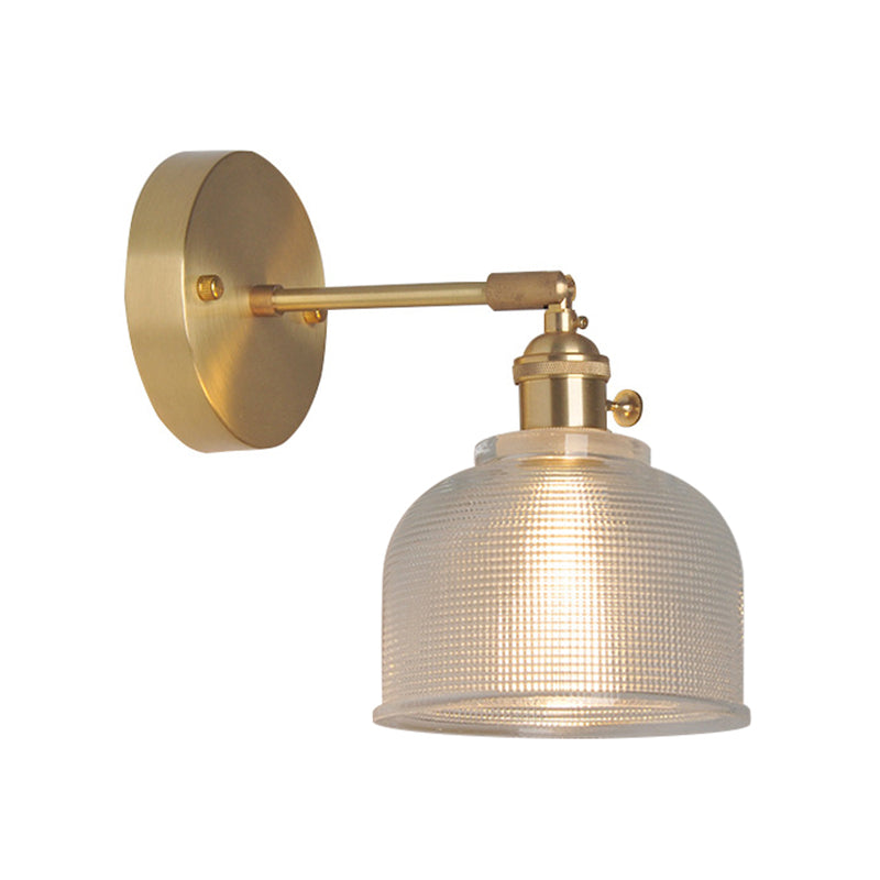 Industrial Wall Mounted Swing Arm Reading Light With Blossom/Bowl Clear Glass Shade - Iron Brass