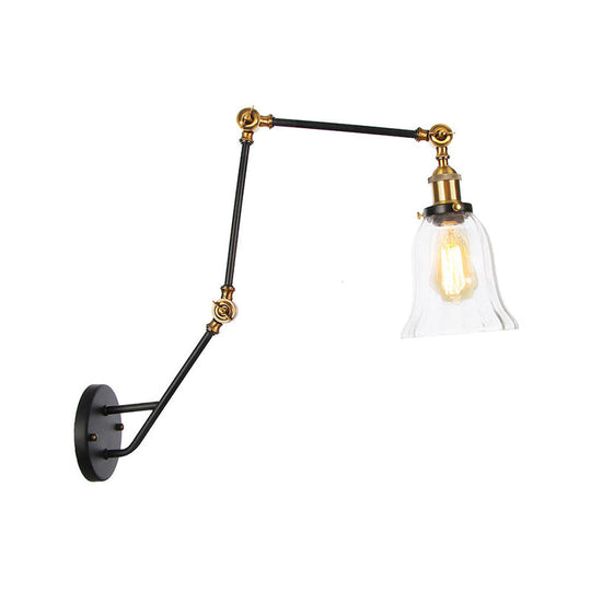 Adjustable Industrial Wall Lamp With Clear Glass Shade - 1 Head Bedroom Reading Light