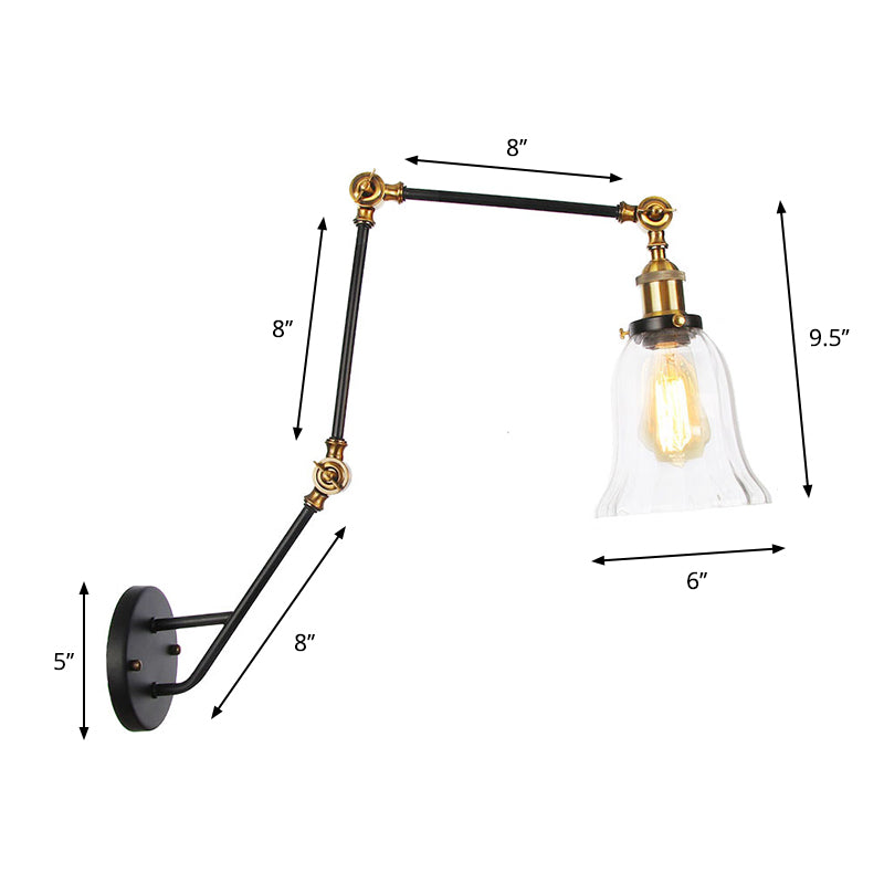 Adjustable Industrial Wall Lamp With Clear Glass Shade - 1 Head Bedroom Reading Light