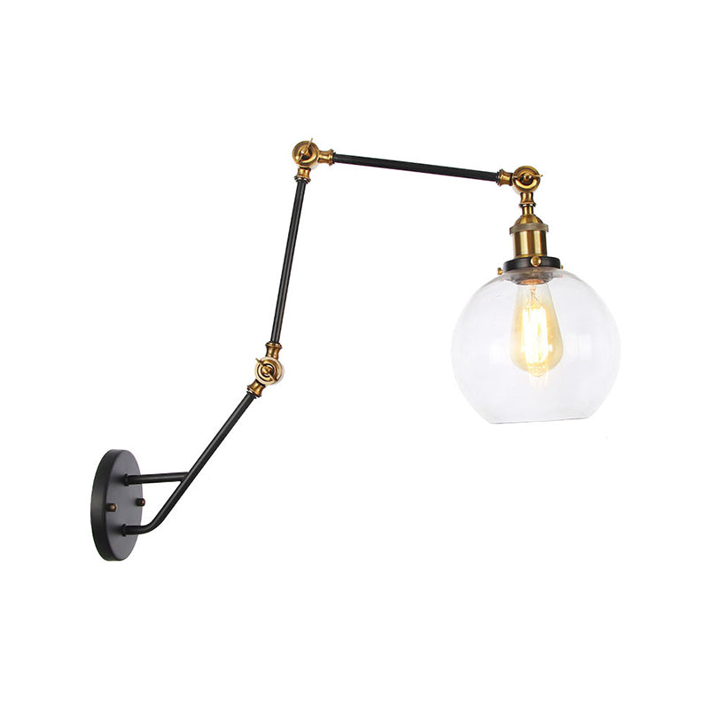 Adjustable Industrial Wall Lamp With Clear Glass Shade - 1 Head Bedroom Reading Light