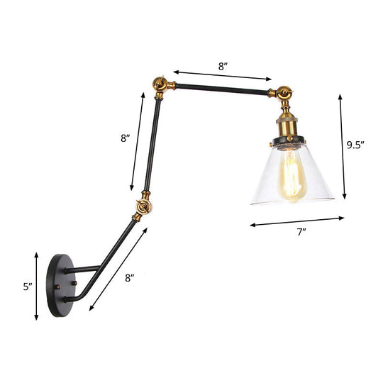 Adjustable Industrial Wall Lamp With Clear Glass Shade - 1 Head Bedroom Reading Light