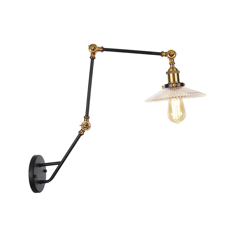 Adjustable Industrial Wall Lamp With Clear Glass Shade - 1 Head Bedroom Reading Light